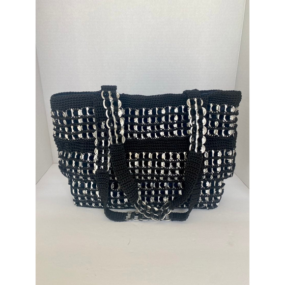 Handbags - Black and Silver Crochet pop tab purse